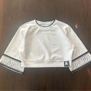 STARTER White Cropped Sweatshirt with Black Logo Trim